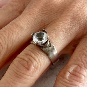 Classic Silver Solitaire Ring with Clear Stone - Silver